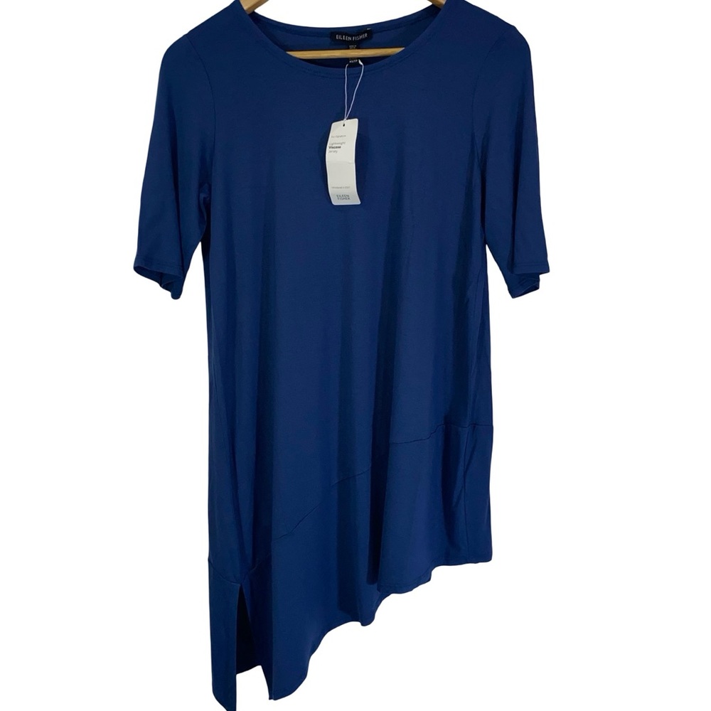 Eileen Fisher short‎ sleeve asymmetrical blue top size XS